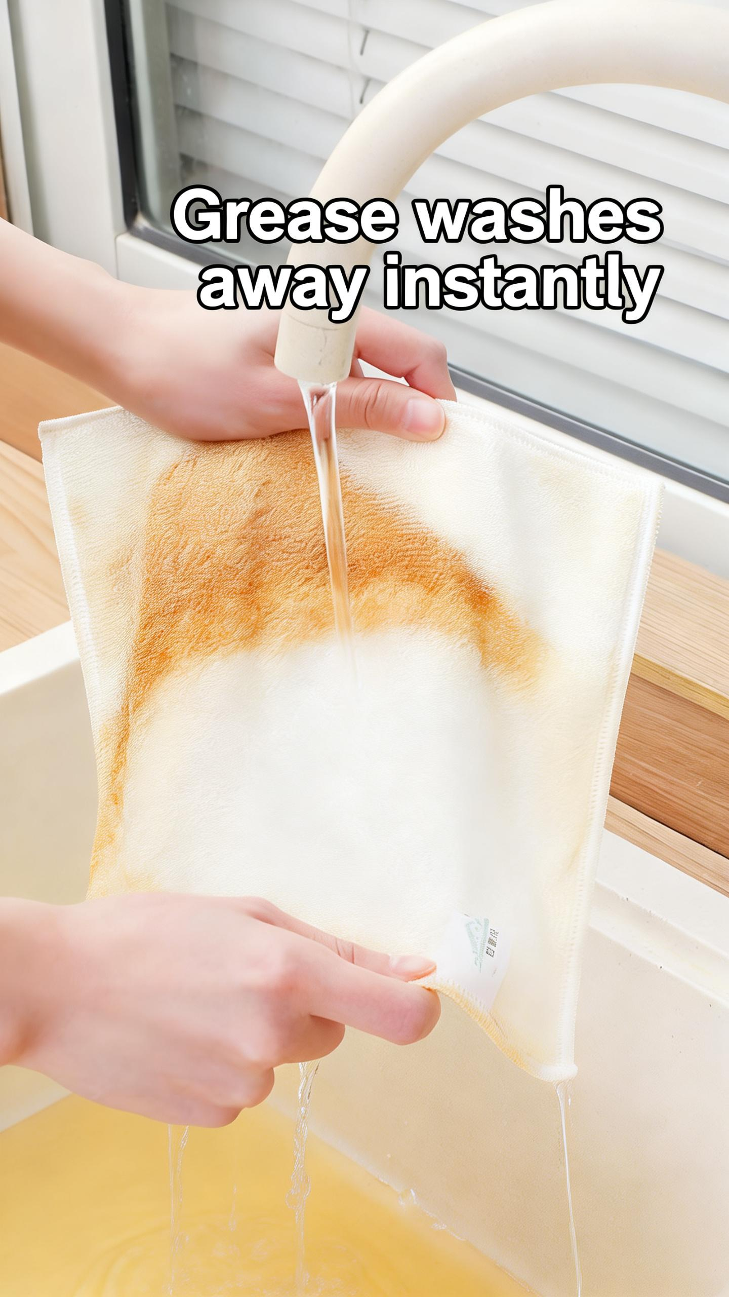 Double-Layer Bamboo Fiber Cleaning Cloths, Reusable Lint-Free Absorbent Kitchen Towels, Eco-Friendly Dish Cloths for Home & Kitchen